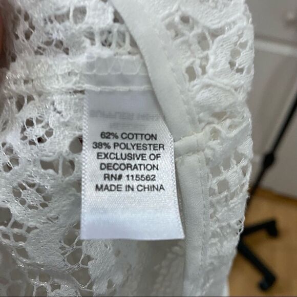 ANA A New Approach White Lace Ruffle Sleeve Sheer Peplum Top Blouse - Picture 3 of 11